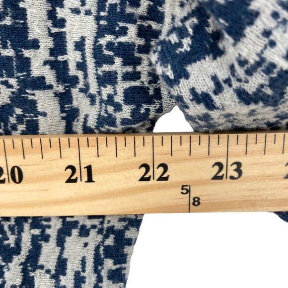 Pure Jill Cardigan Sweater Womens Medium Blue White Geo Print Cotton Open Front - Picture 15 of 16